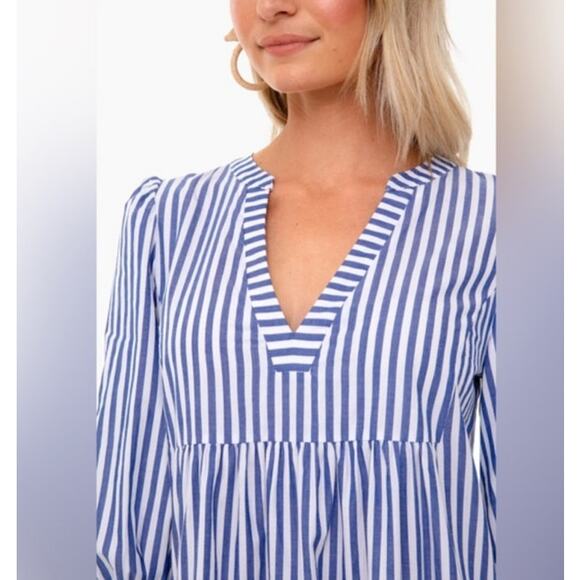 Tuckernuck Pomander Place Blue Stripe Dress Size M Cotton Poplin Preppy - Picture 3 of 10